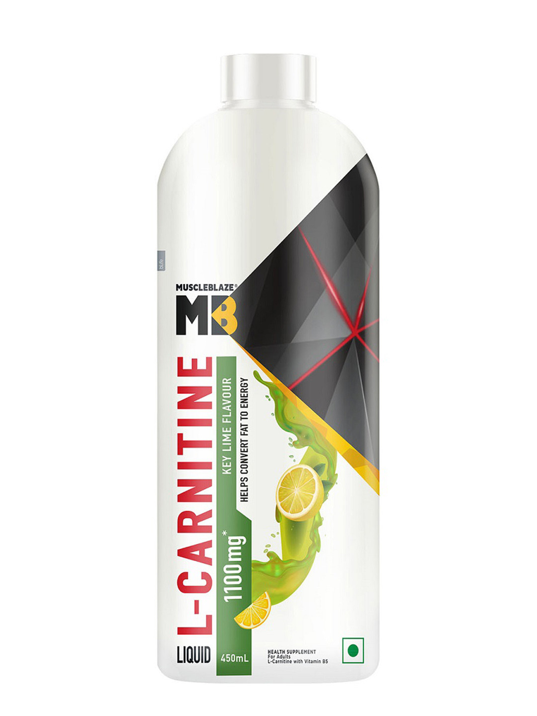

MuscleBlaze Liquid L-Carnitine with Branded Carnipure - Lemon Lime Flavour - 450ml, Black