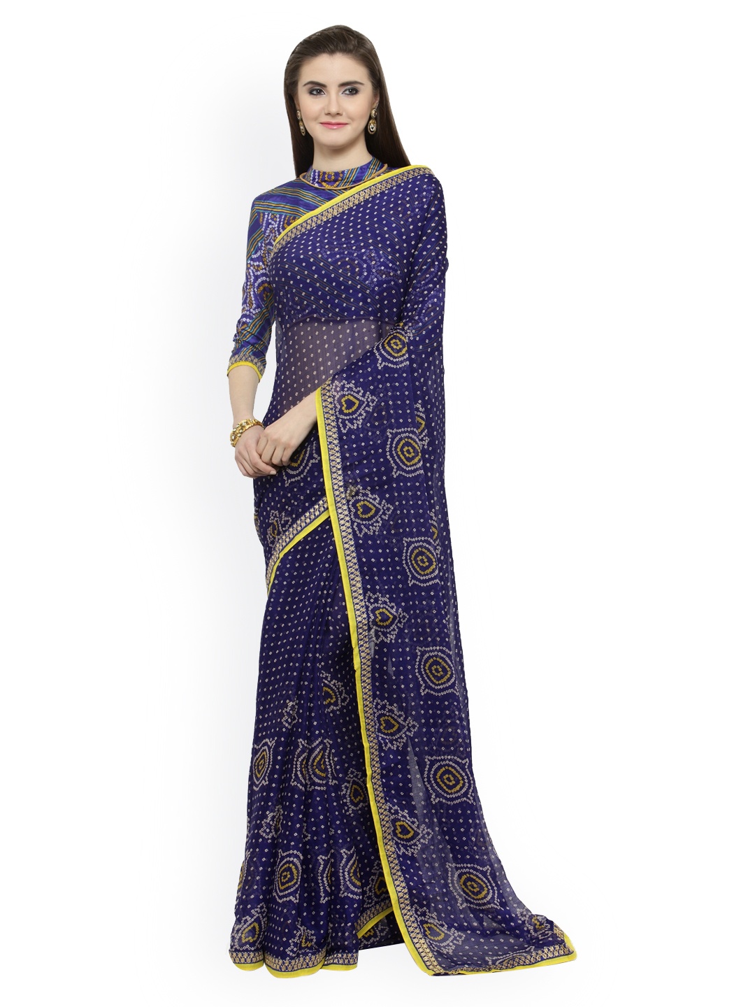 

Shaily Blue Printed Pure Chiffon Saree