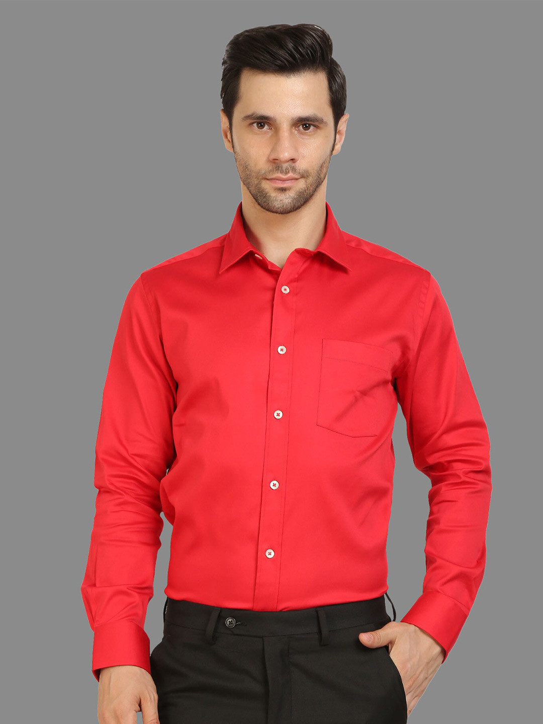 

Givo Indian Slim Slim Fit Spread Collar Chest Pocket Cotton Formal Shirt, Red