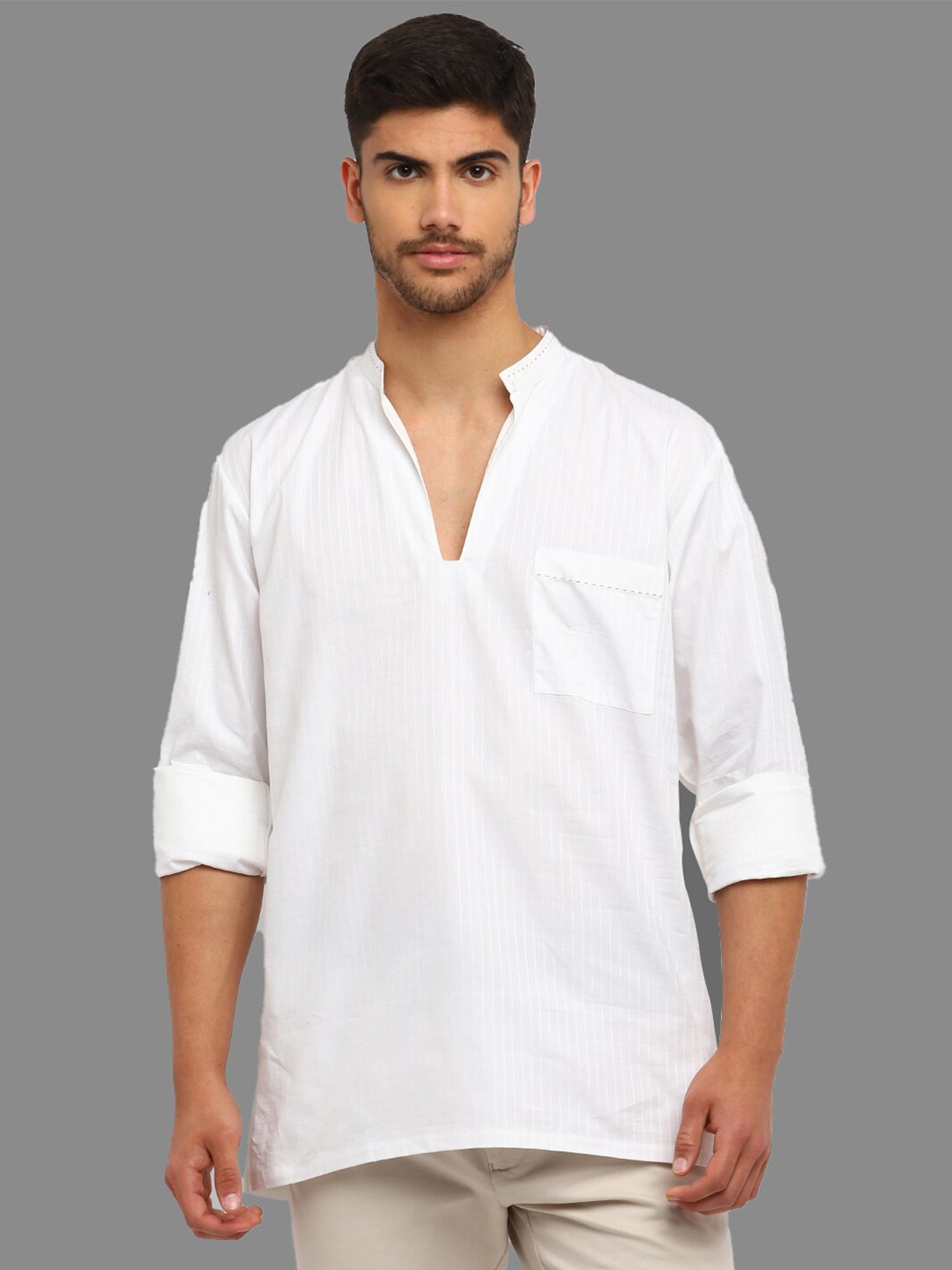 

Givo Mandarin Collar Straight Cotton Short Kurta, White