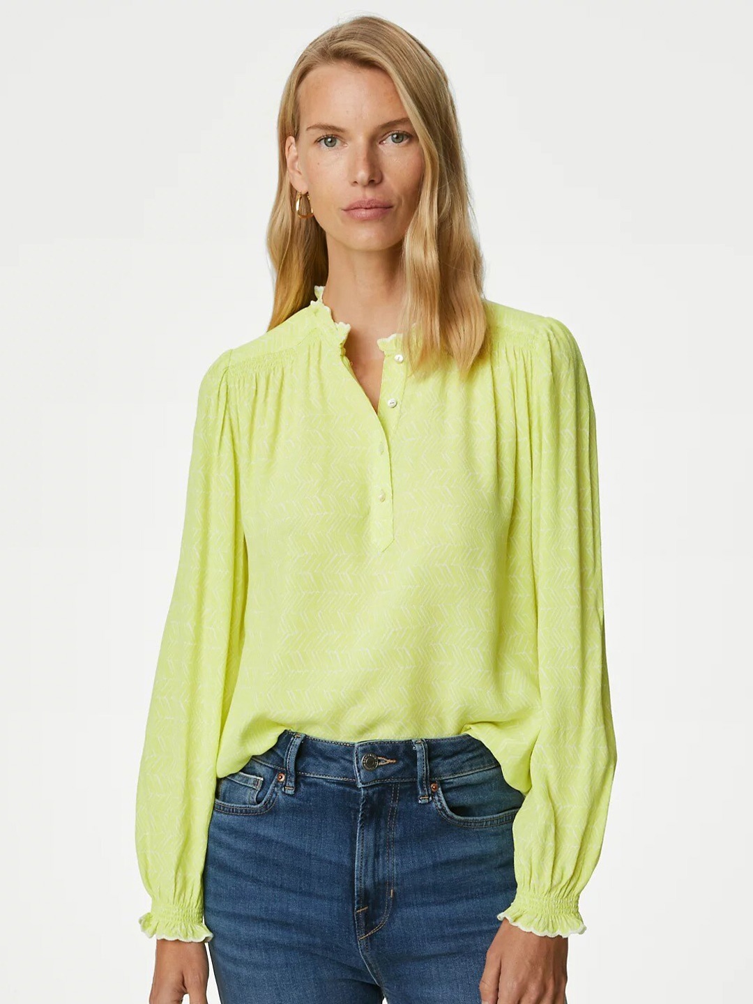 

Marks & Spencer Mandarin Collar Top, Lime green