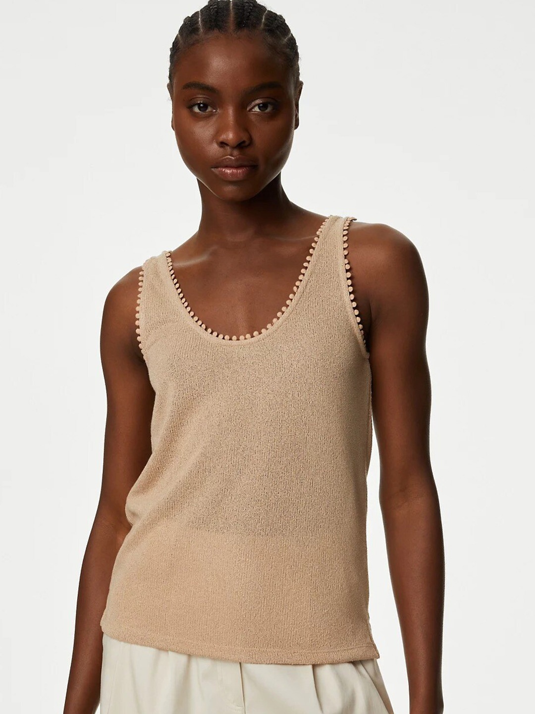 

Marks & Spencer Self Design Scoop Neck Sleeveless Top, Beige