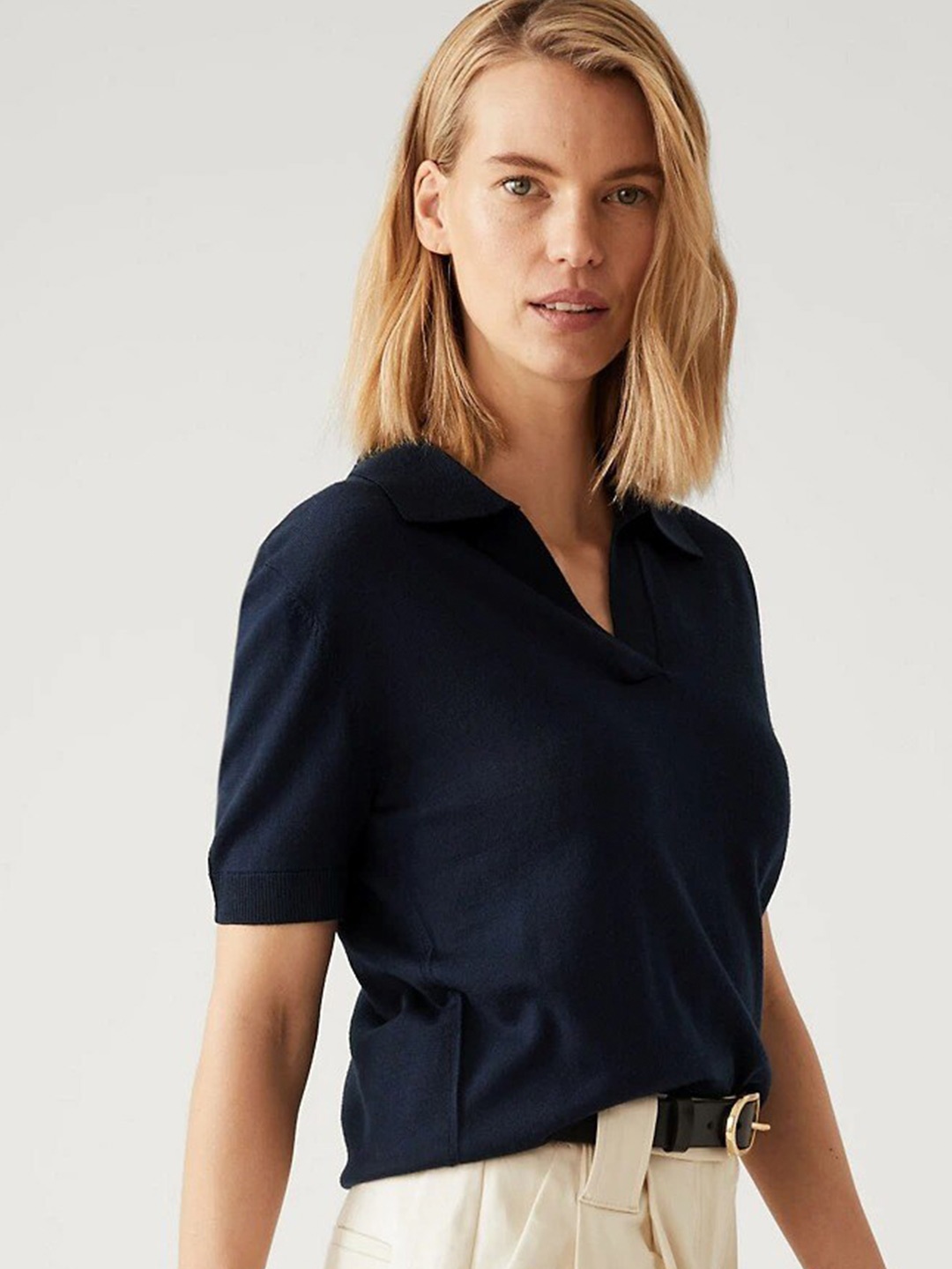 

Marks & Spencer Polo Collar Woollen Top, Navy blue