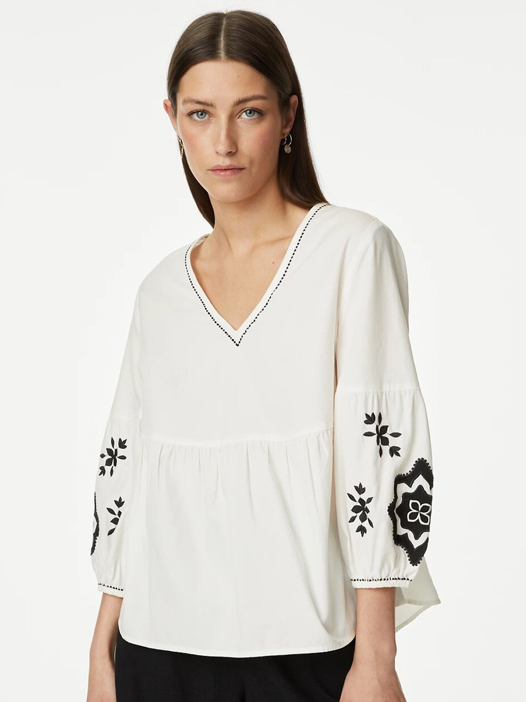 

Marks & Spencer V-Neck Cotton Top, Off white