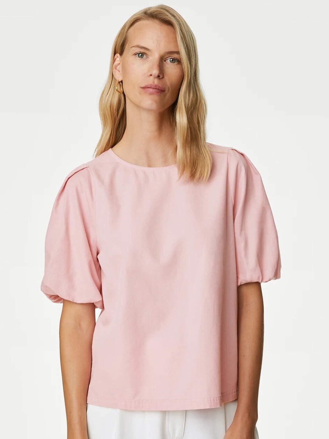 

Marks & Spencer Puff Sleeve Blouson Top, Pink