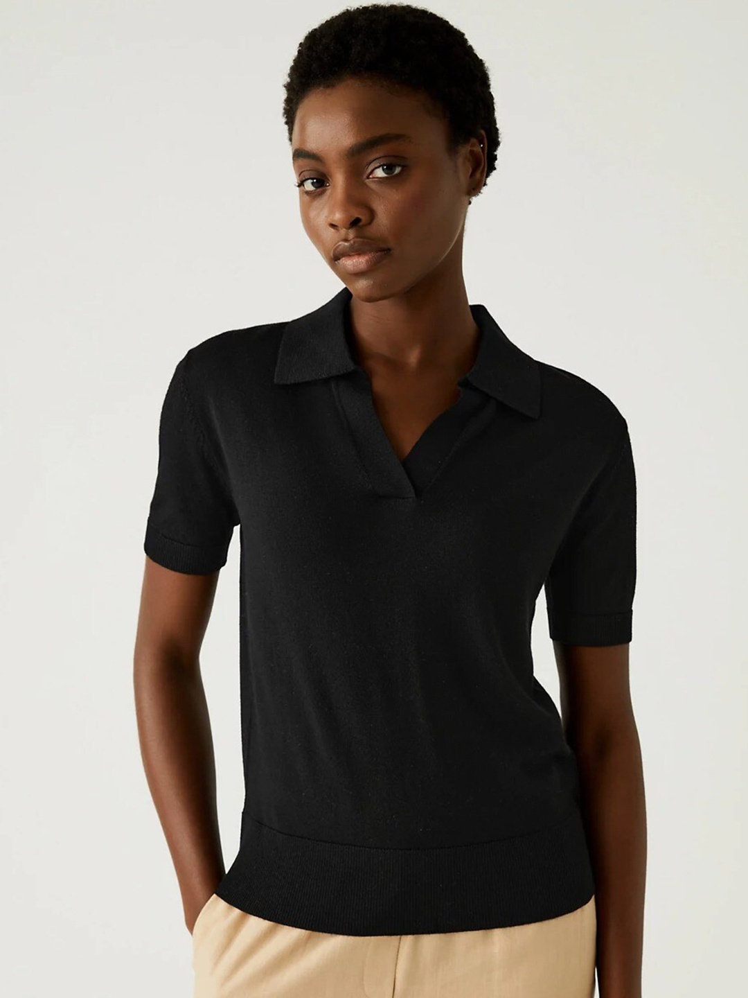 

Marks & Spencer Shirt Collar Woollen Shirt Style Top, Black