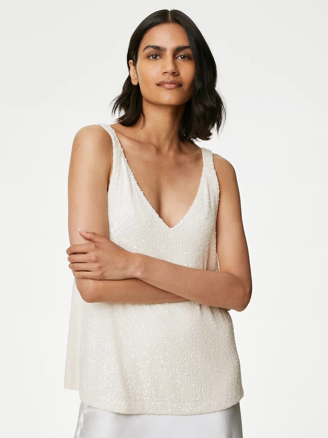 

Marks & Spencer V-Neck Self Design Top, Off white