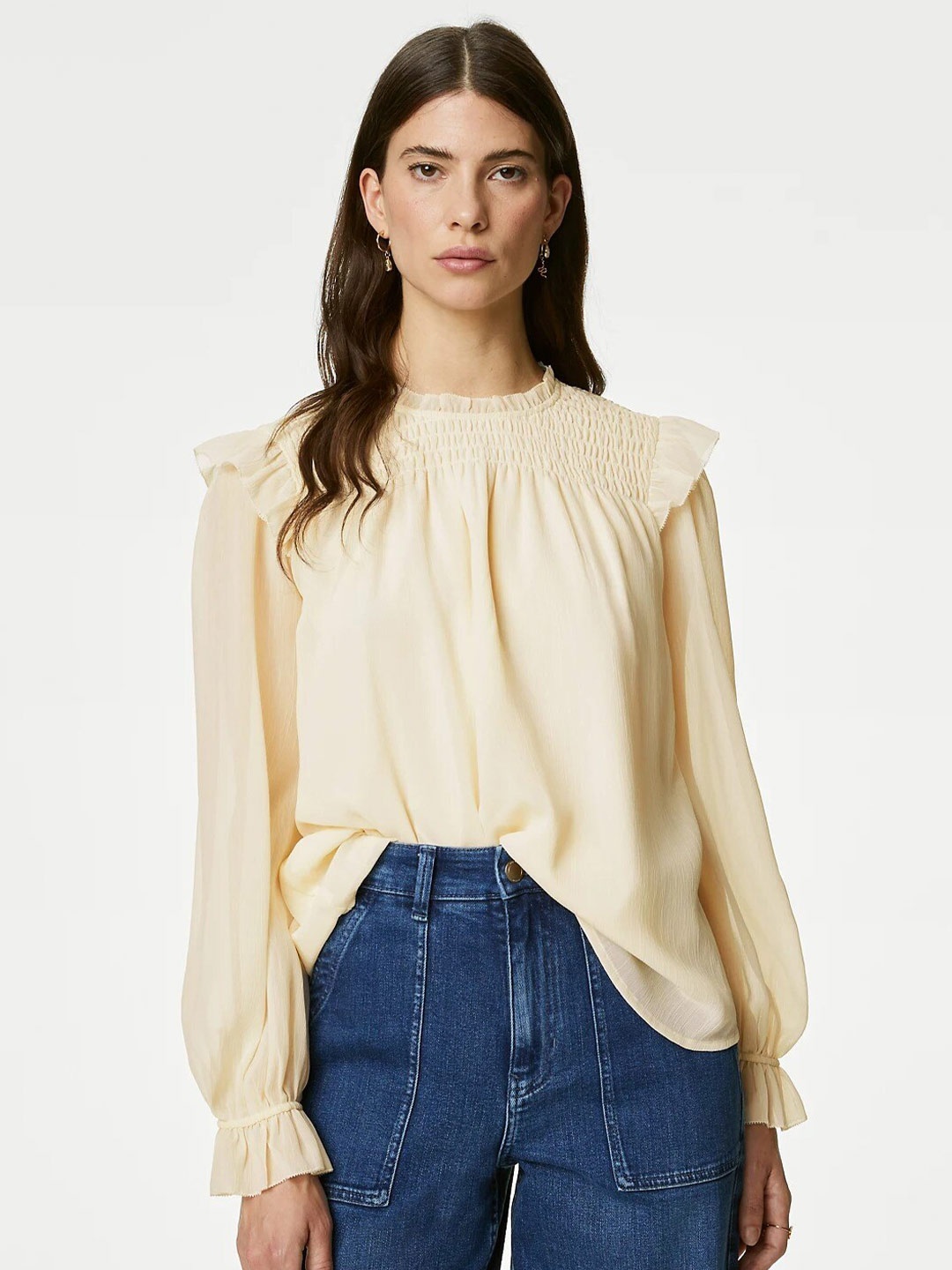 

Marks & Spencer High Neck Smocked Top, Cream