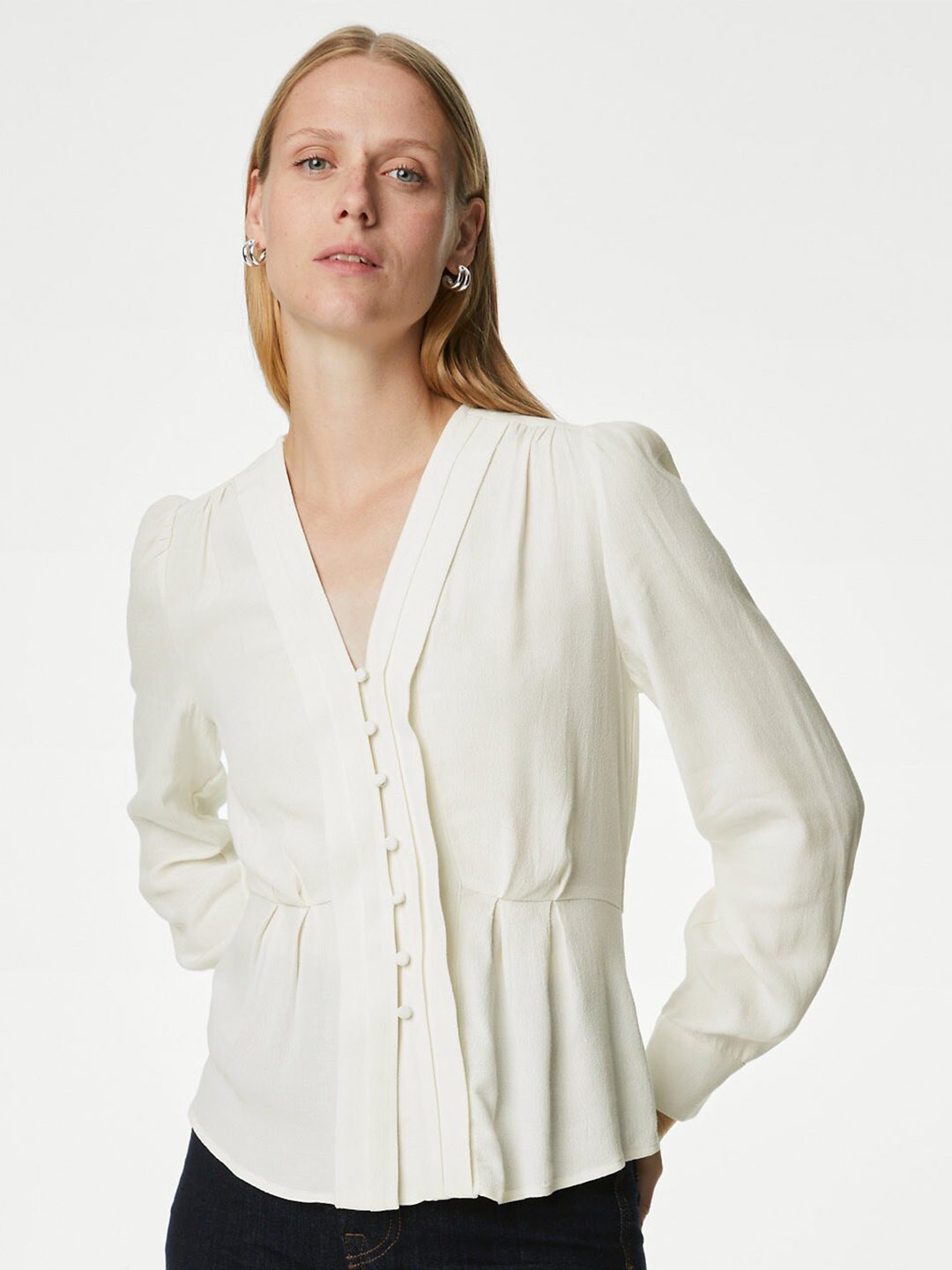 

Marks & Spencer V-Neck Shirt Style Top, Off white