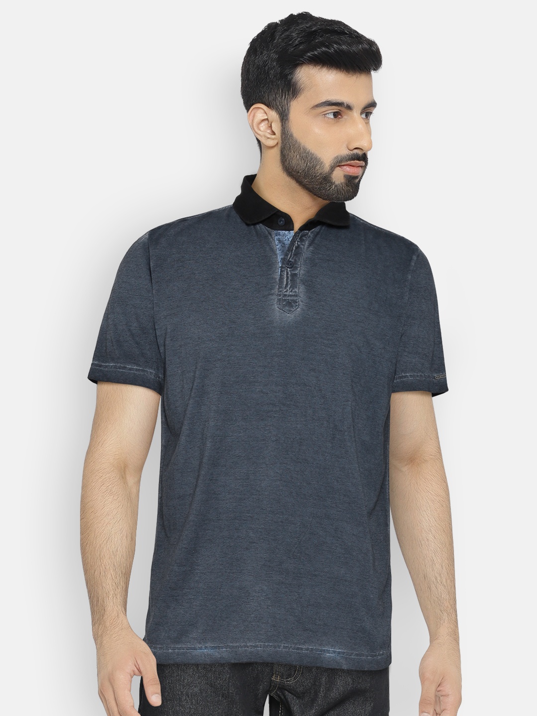 

Pepe Jeans Men Navy Solid Polo Collar Pure Cotton T-shirt, Navy blue