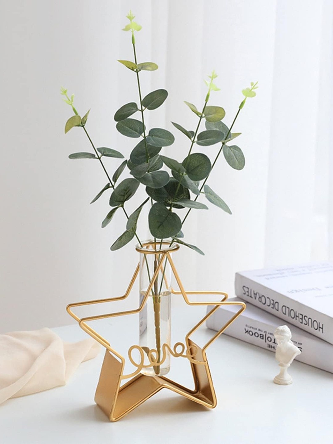 

TIED RIBBONS Golden Metal Base Test Tube Flower Vase Planter, Gold