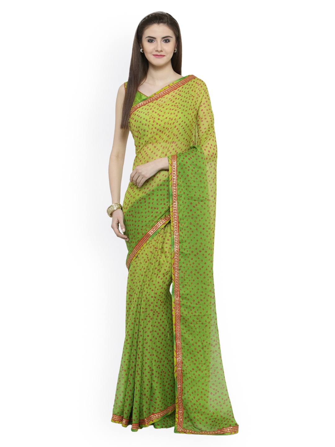 

Shaily Green Printed Pure Chiffon Saree