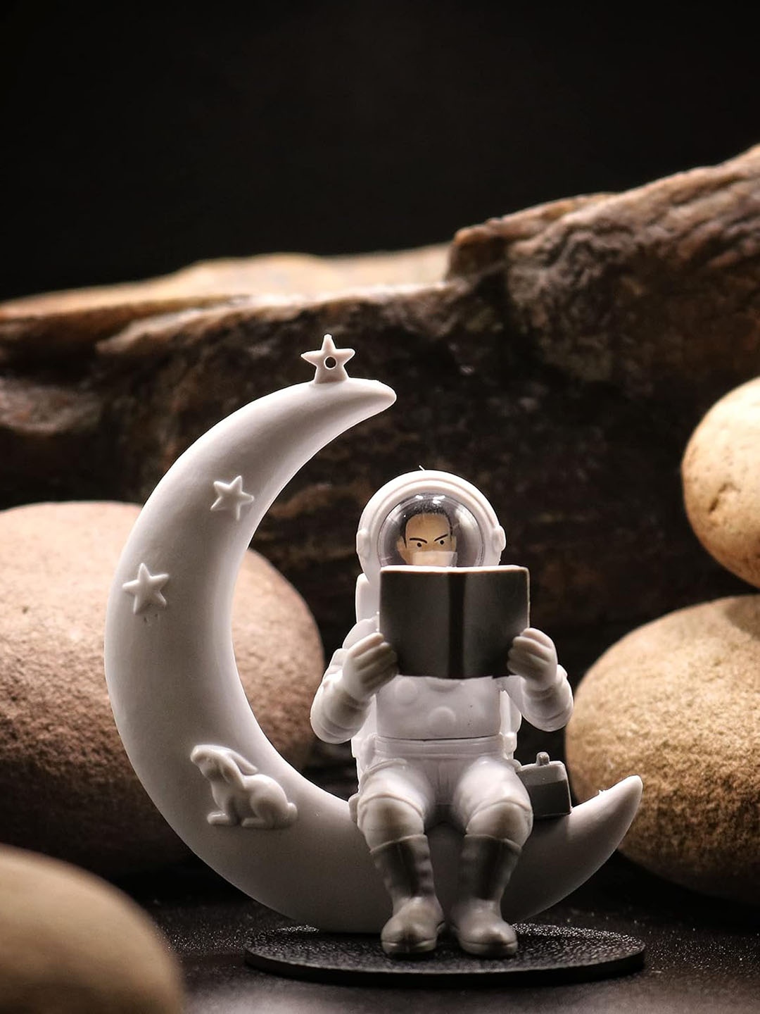 

Street27 White & Grey Textured Reading On The Moon Astronaut Figurine Showpiece