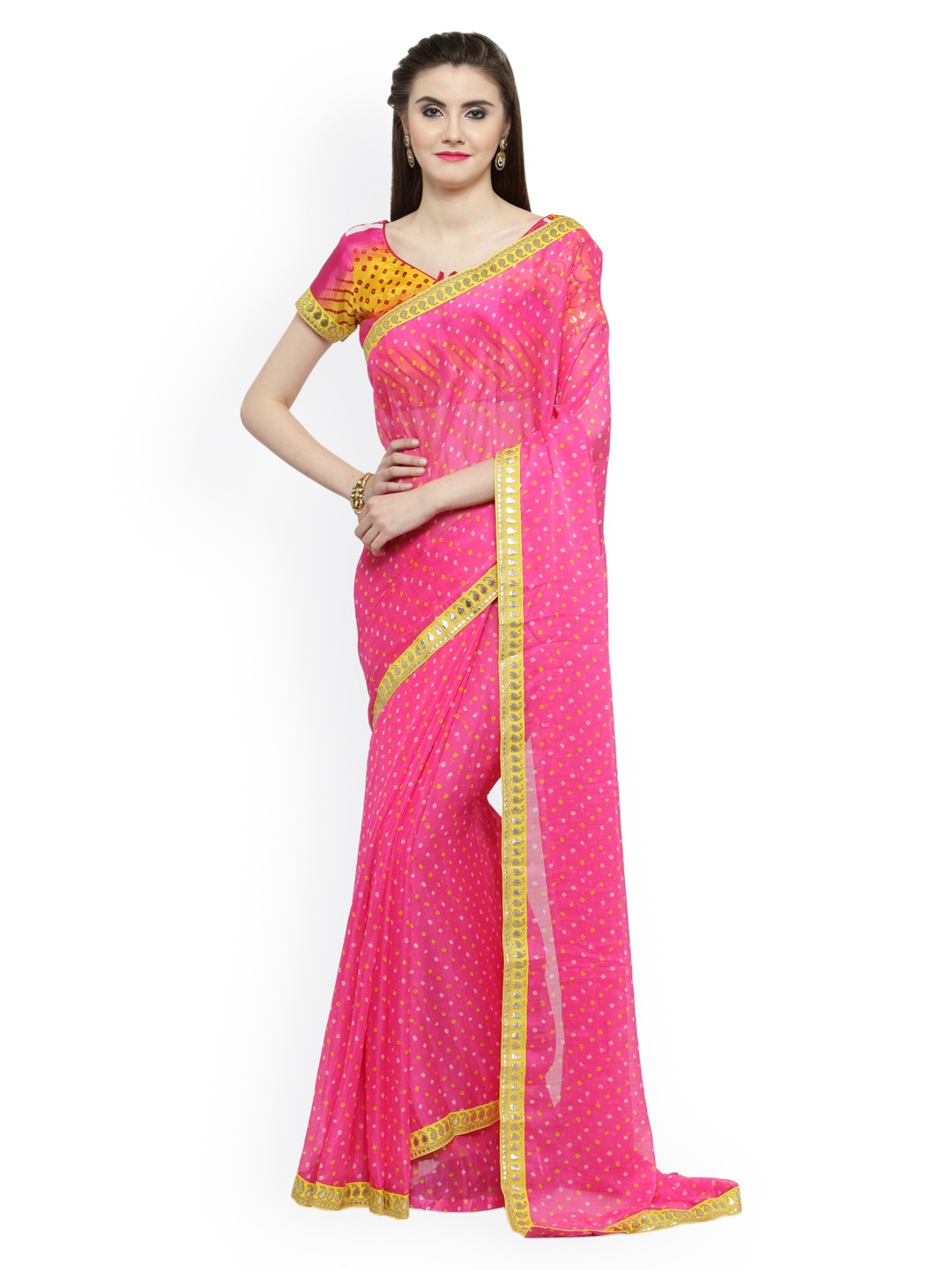 

Shaily Pink Printed Pure Chiffon Saree