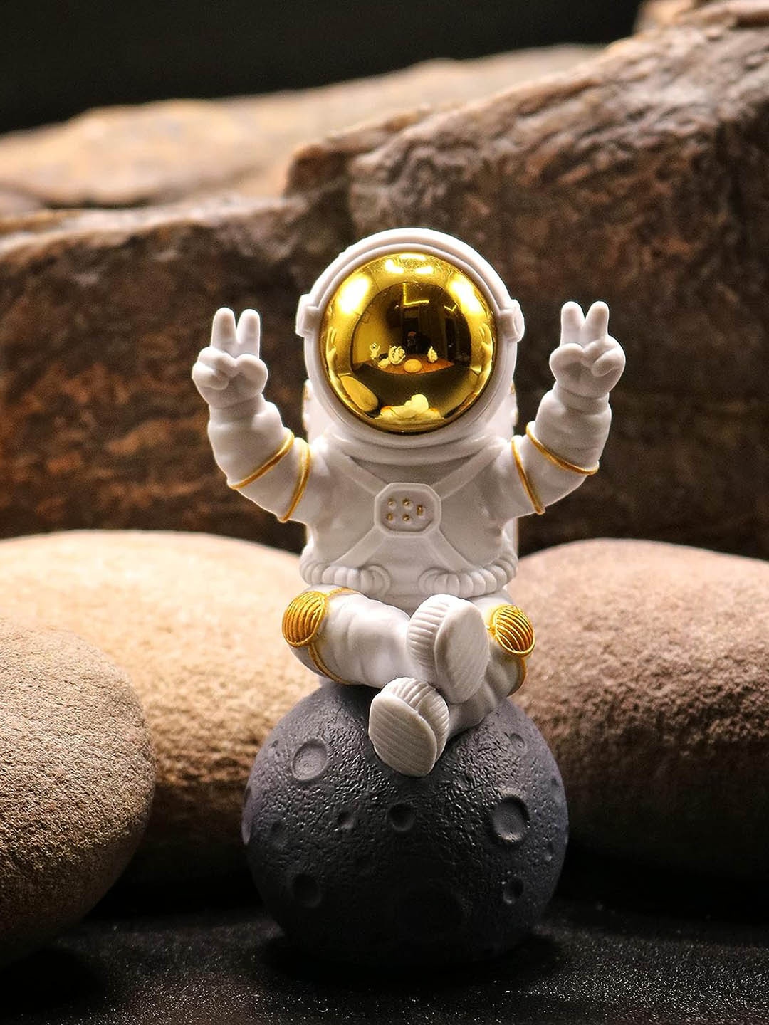 

Street27 White & Gold-Toned Textured Sitting On The Moon Astronaut Figurine Showpiece