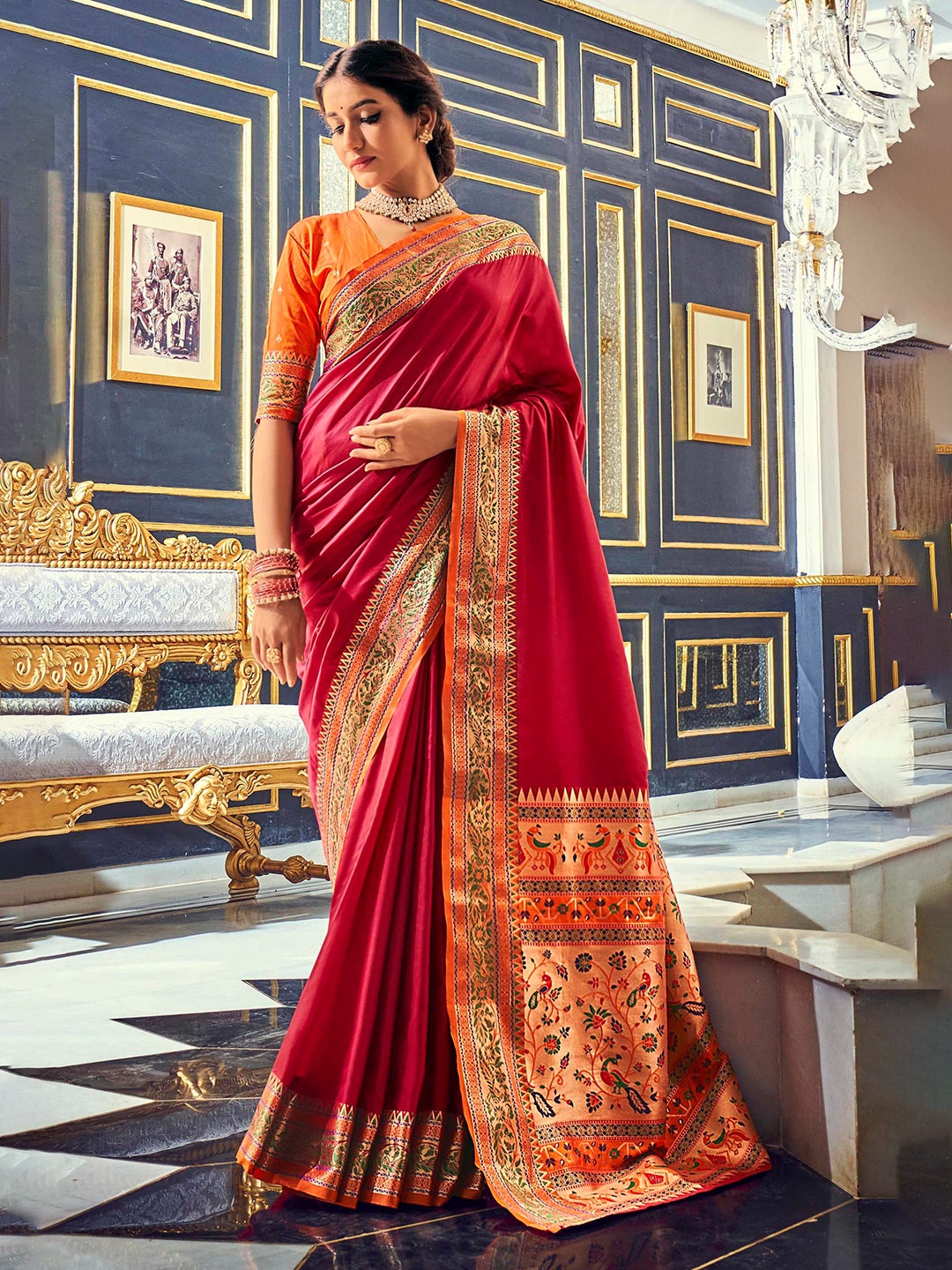 

Mitera Ethnic Motifs Woven Design Zari Banarasi Saree, Pink