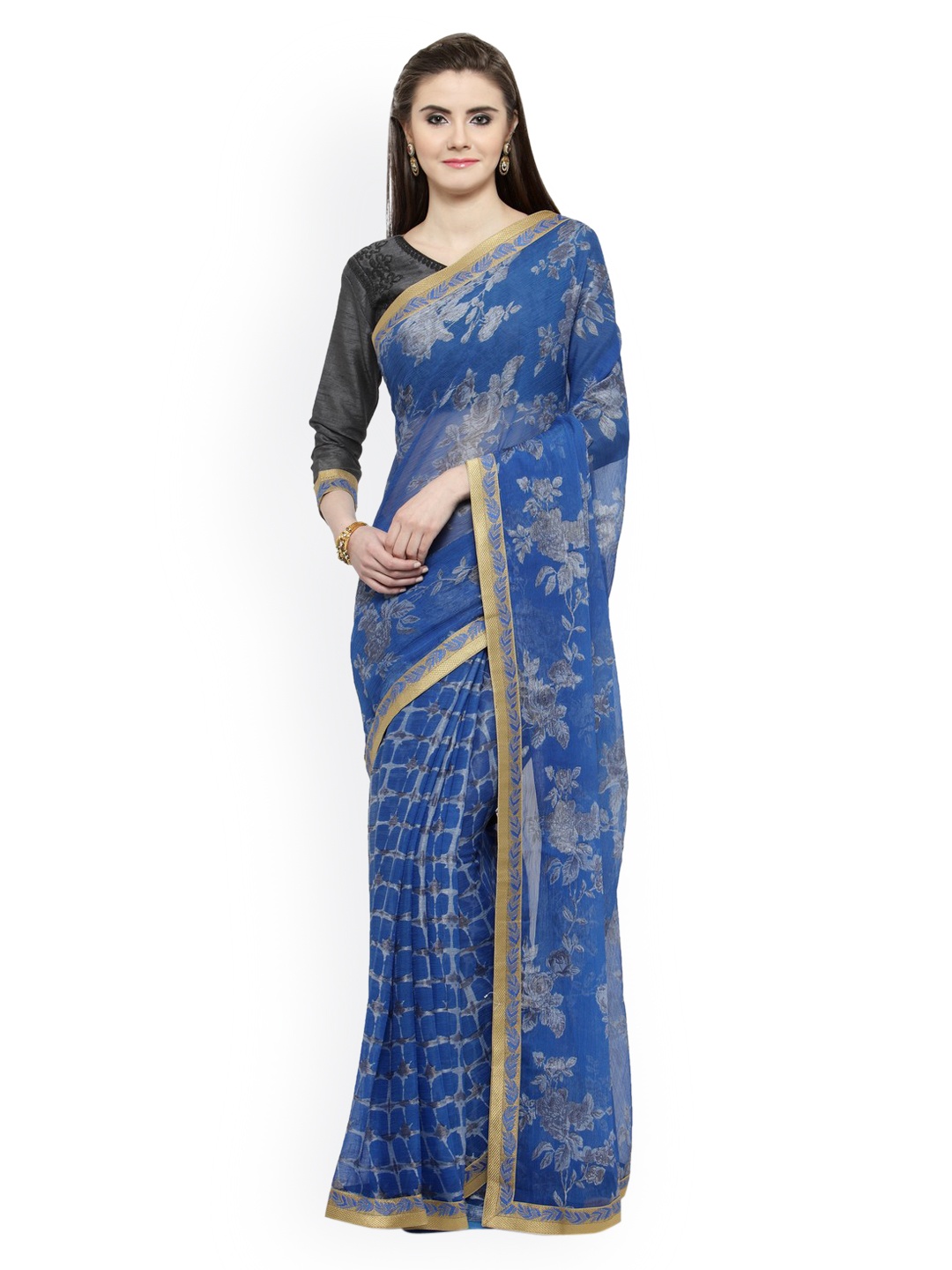 

Shaily Blue Printed Silk Blend Saree