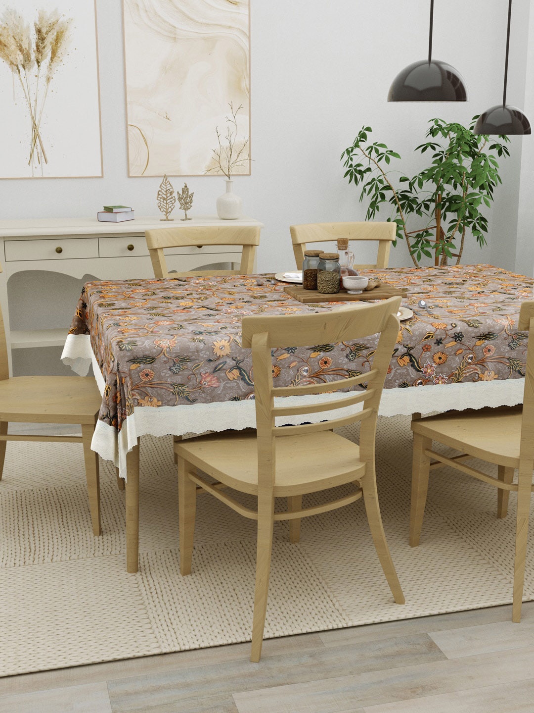 

Clasiko Beige & Cream Coloured Printed 6 Seater Table Cover, Gold