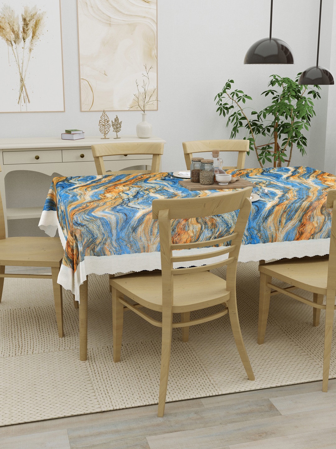 

Clasiko Blue & Cream Coloured Printed 6 Seater Table Cover