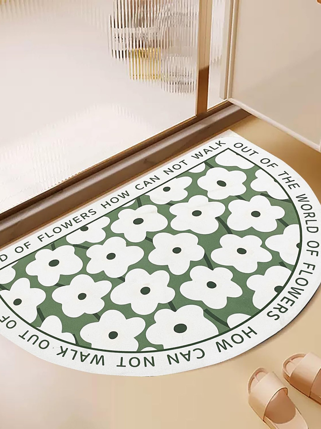 

HOUSE OF QUIRK Green & White Floral Printed Anti-Skid Semi-Circle Floor Mat
