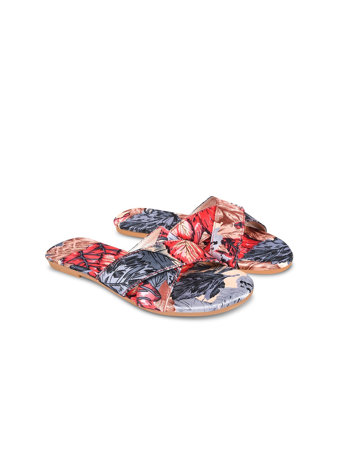 

JM Looks Printed Open Toe Flats, Red
