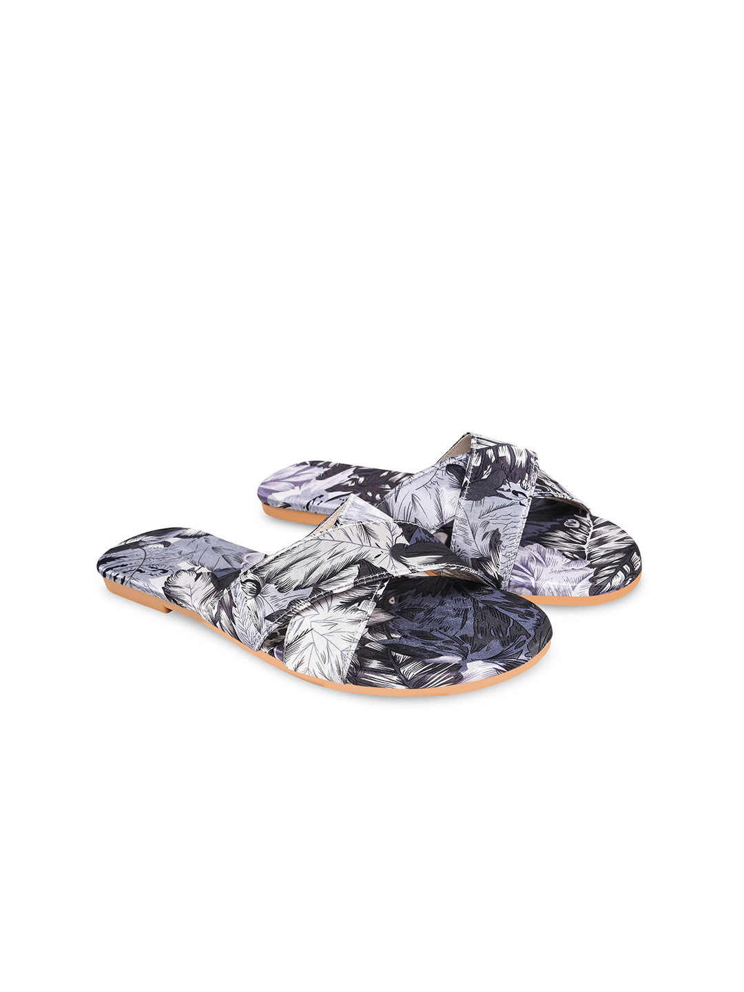 

JM Looks Printed Open Toe Flats, Grey