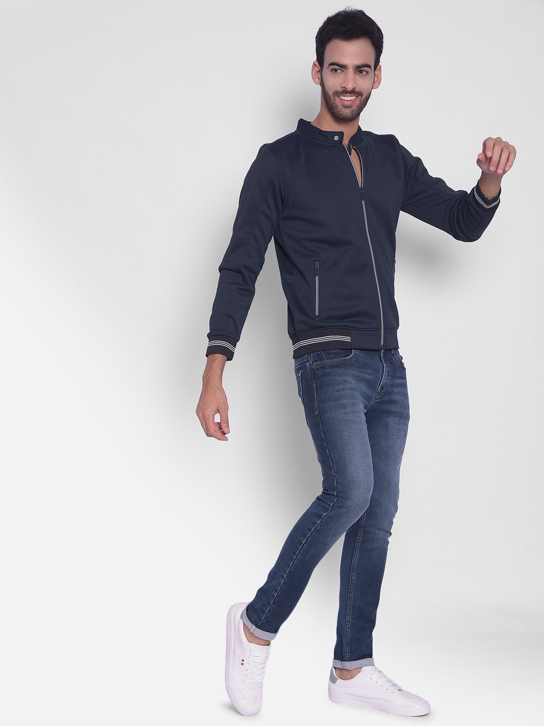 

Crimsoune Club Mandarin Collar Front-Open Sweatshirt, Navy blue