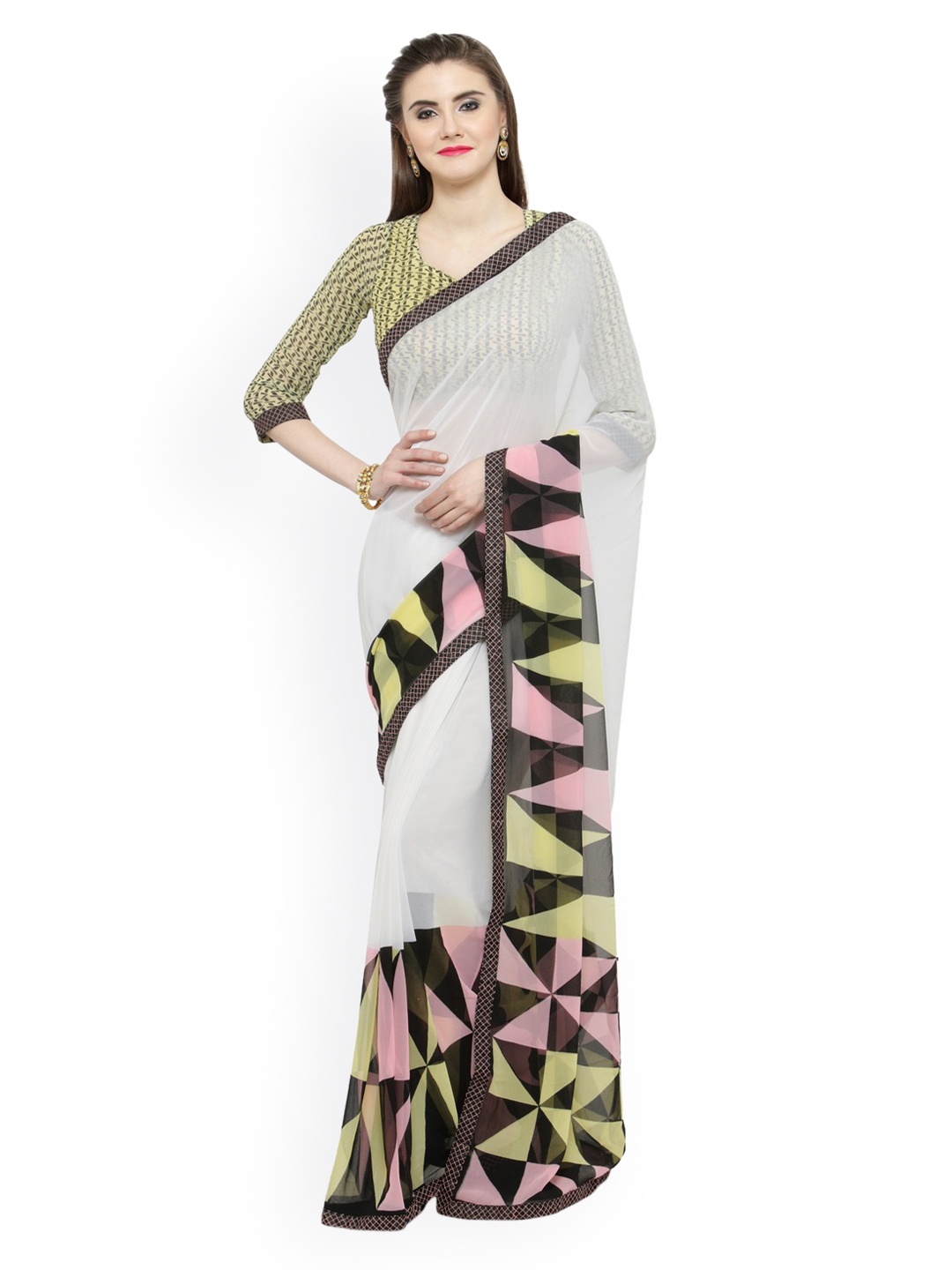 

Shaily White & Black Pure Georgette Printed Saree