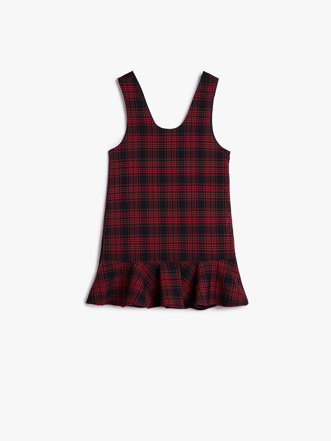 

Koton Girls Checked Scoop Neck Sleeveless Gathers Drop-Waist Dress, Black