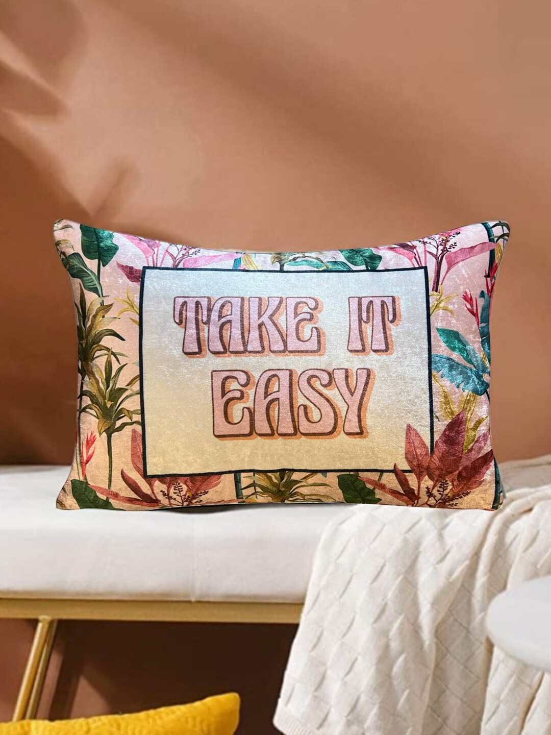 

Tasseled Home Pink & Green Ethnic Motifs Rectangle Cushion Cover