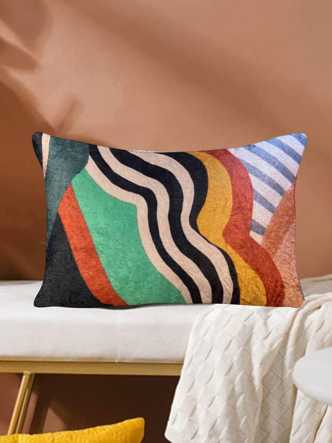 

Tasseled Home Beige & Green Abstract Rectangle Cushion Cover
