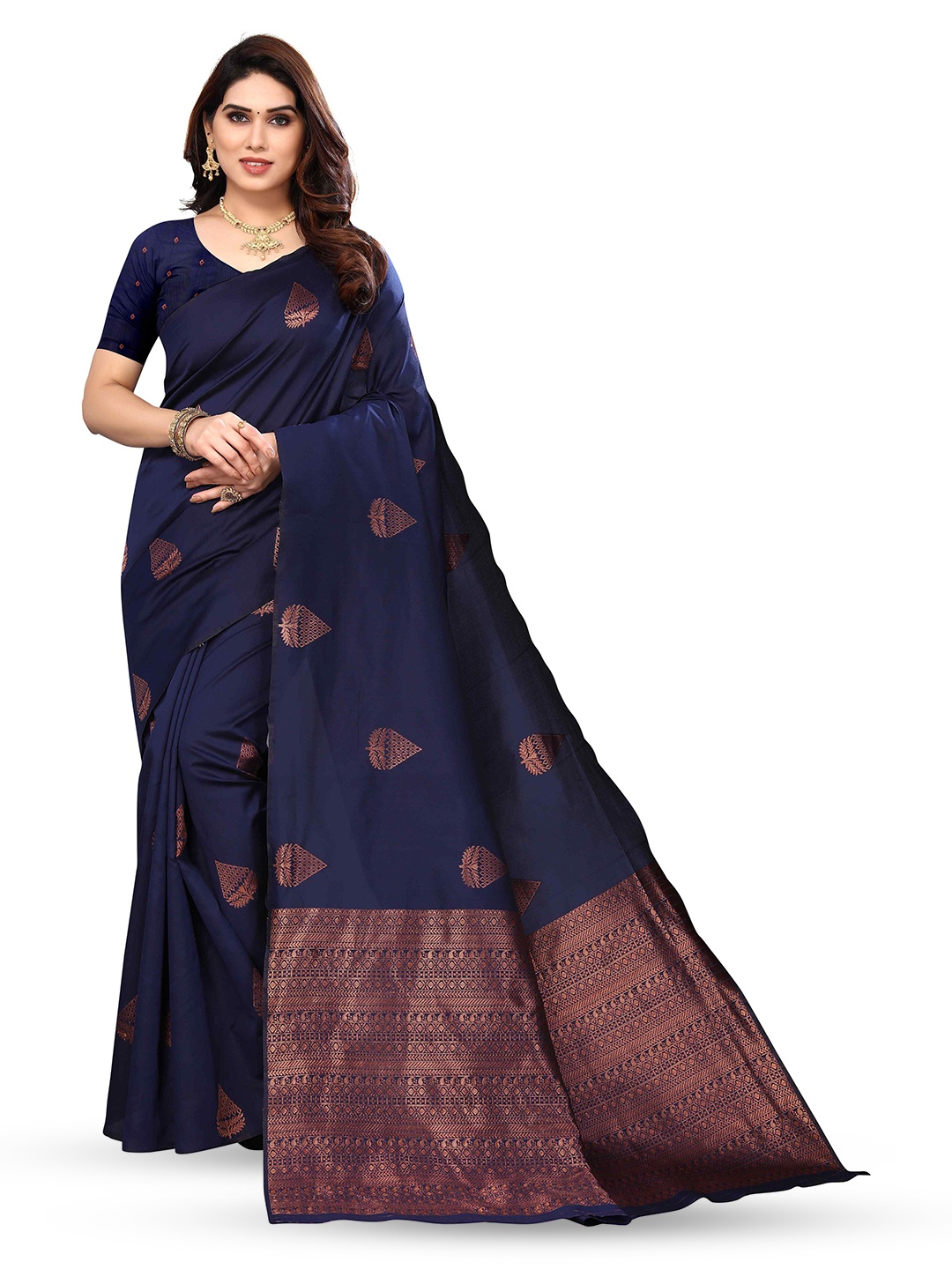 

KALINI Ethnic Motifs Woven Design Zari Kanjeevaram Saree, Purple