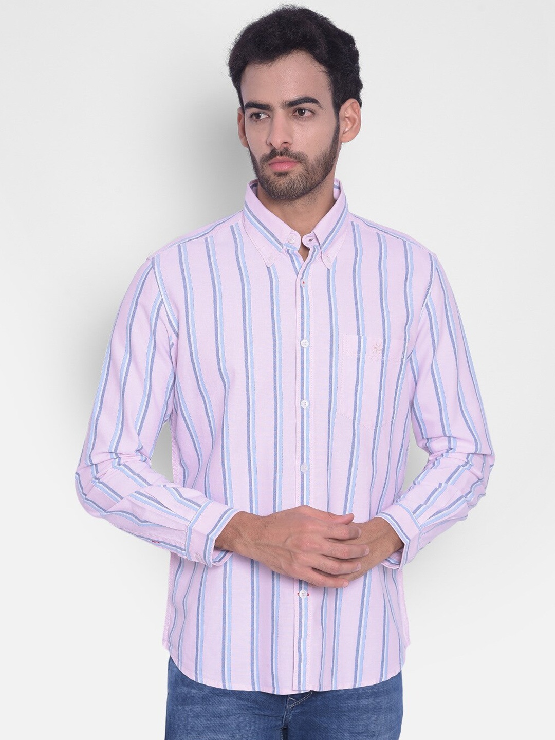 

Crimsoune Club Slim Fit Striped Pure Cotton Casual Shirt, Pink