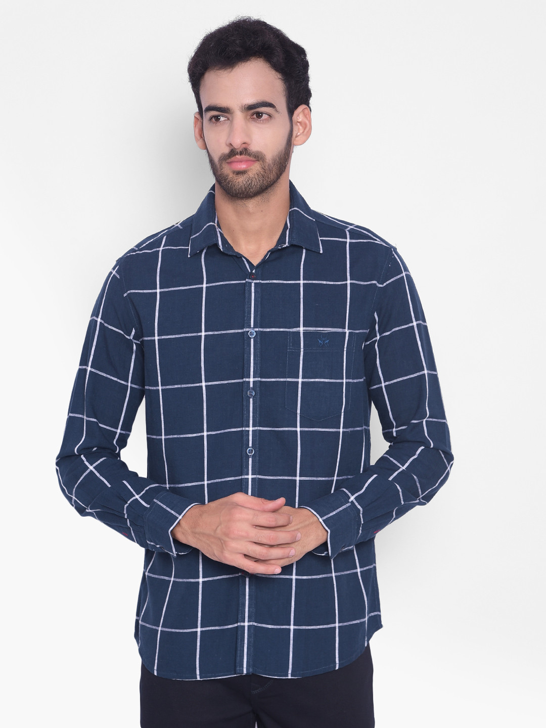 

Crimsoune Club Slim Fit Windowpane Checks Casual Shirt, Navy blue