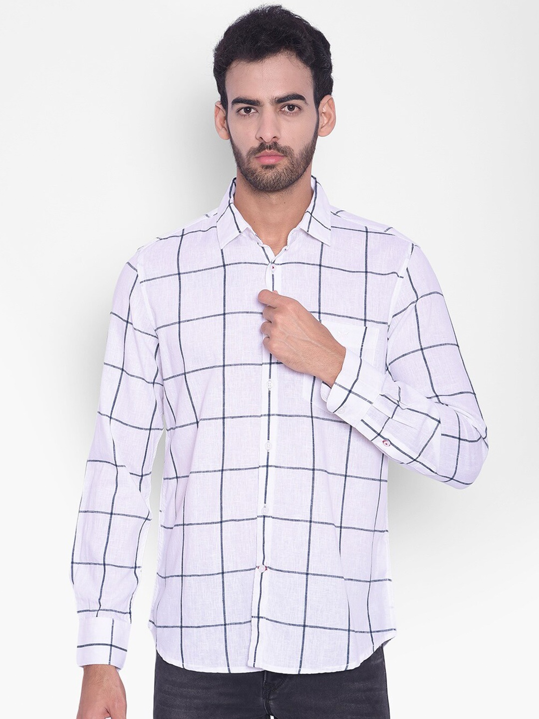 

Crimsoune Club Slim Fit Windowpane Checked Casual Shirt, White