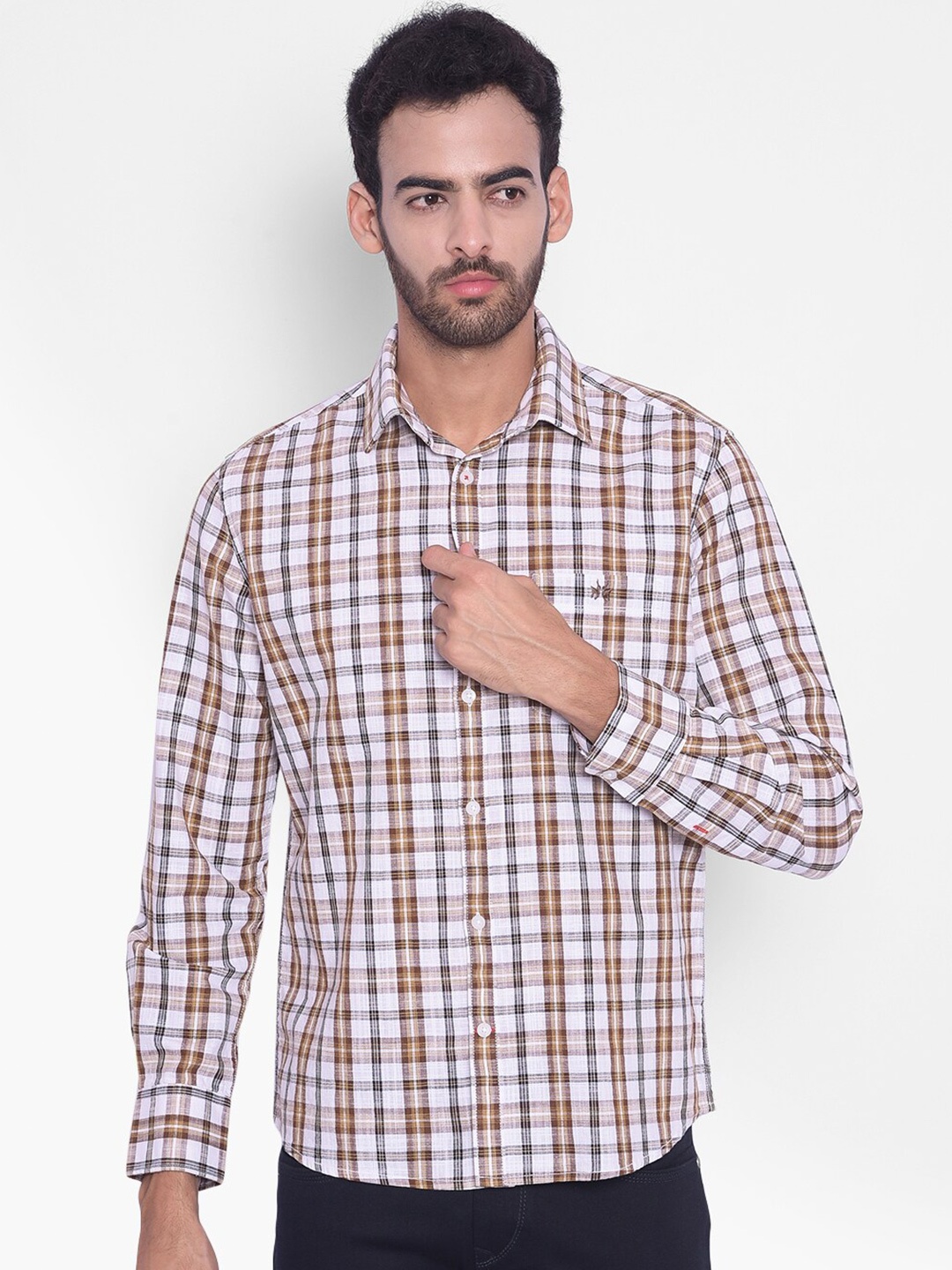 

Crimsoune Club Slim Fit Tartan Checked Opaque Pure Cotton Casual Shirt, White