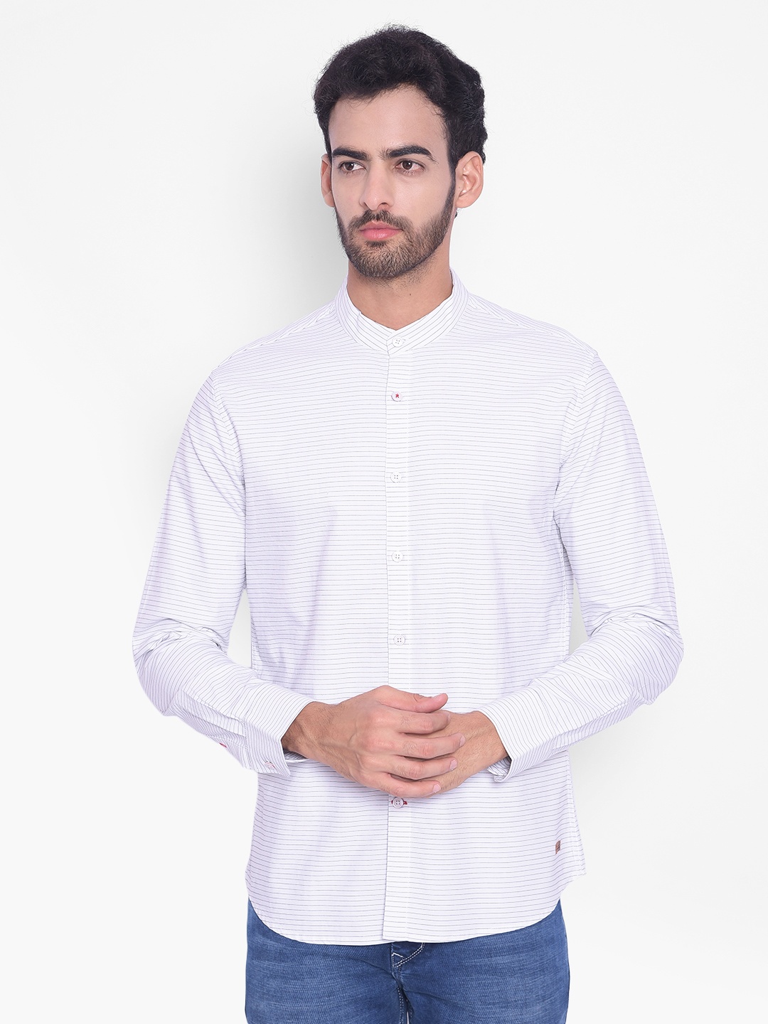 

Crimsoune Club Slim Fit Striped Pure Cotton Casual Shirt, White