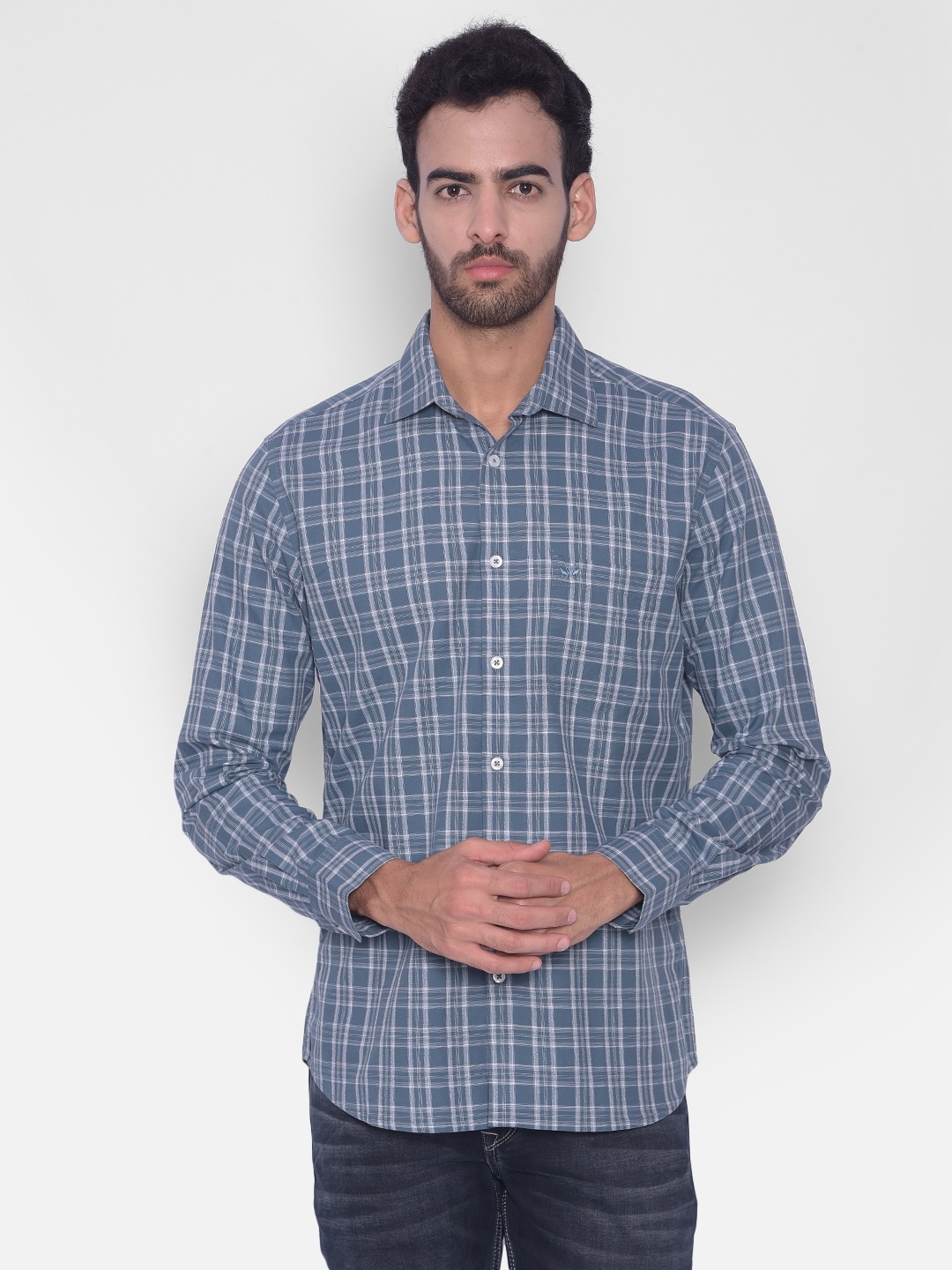 

Crimsoune Club Other Checks Slim Fit Cotton Casual Shirt, Teal