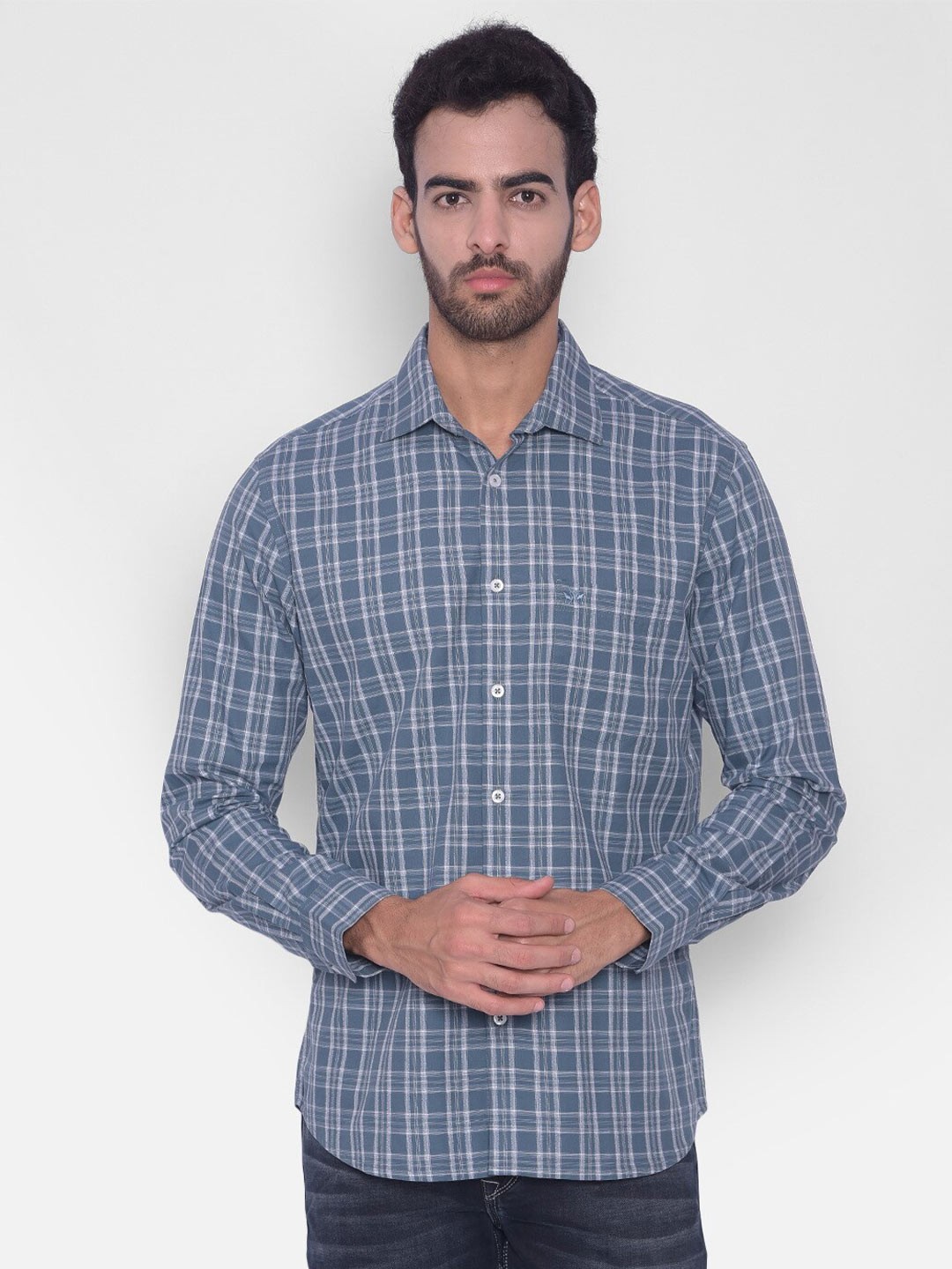 

Crimsoune Club Checked Pure Cotton Shirt, Blue
