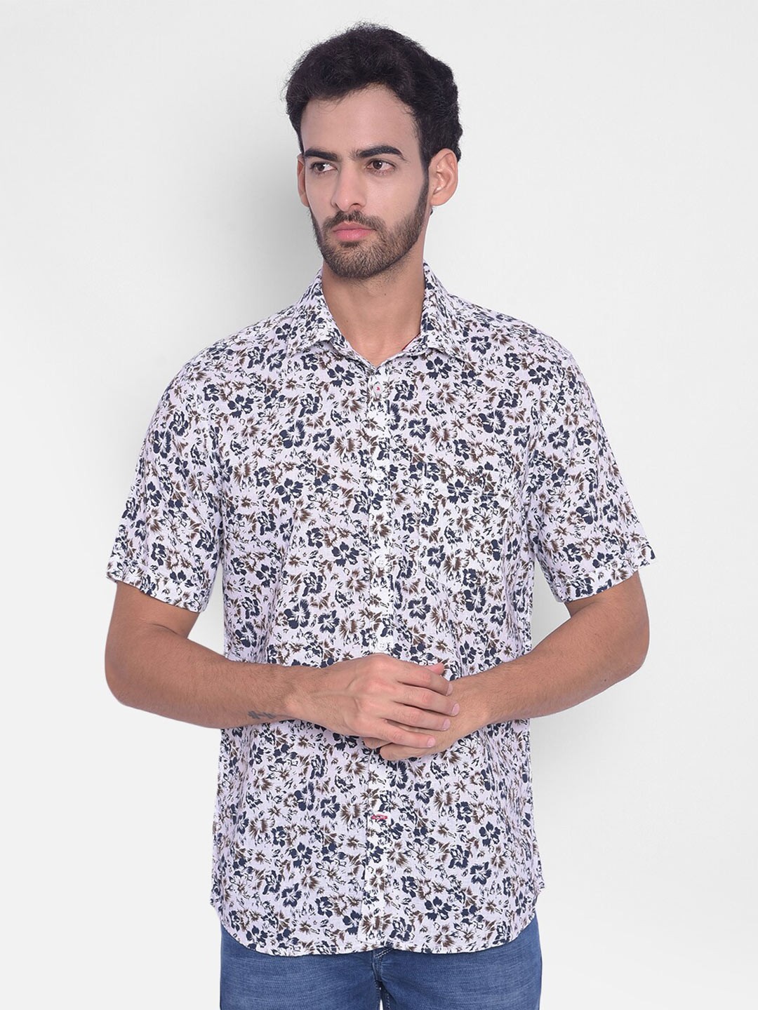 

Crimsoune Club Slim Fit Floral Opaque Printed Casual Shirt, White
