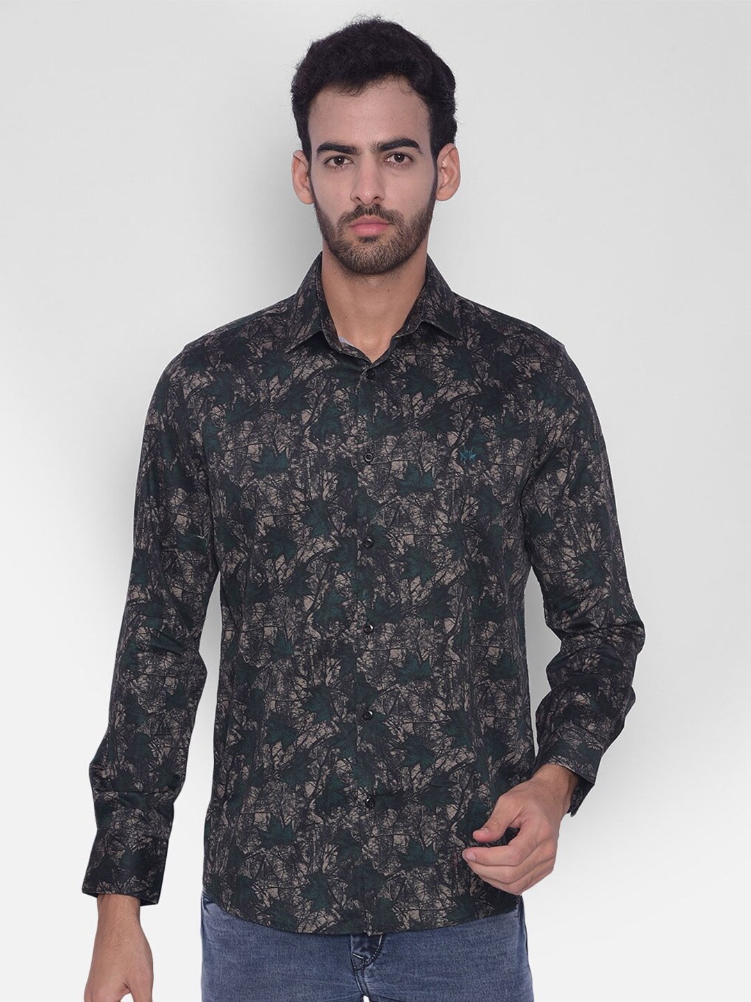 

Crimsoune Club Slim Fit Floral Printed Casual Shirt, Green
