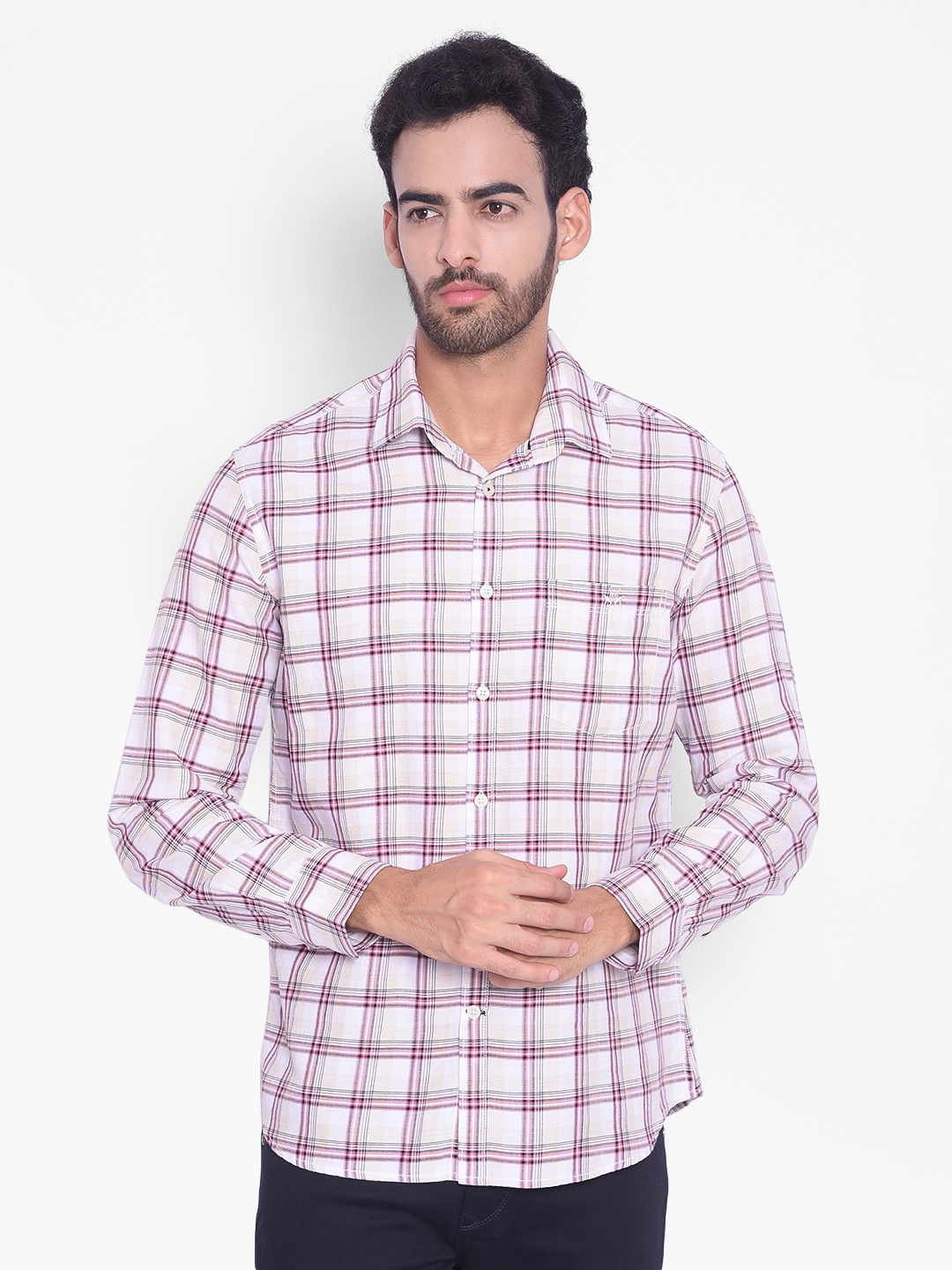 

Crimsoune Club Slim Fit Checked Pure Cotton Casual Shirt, Pink