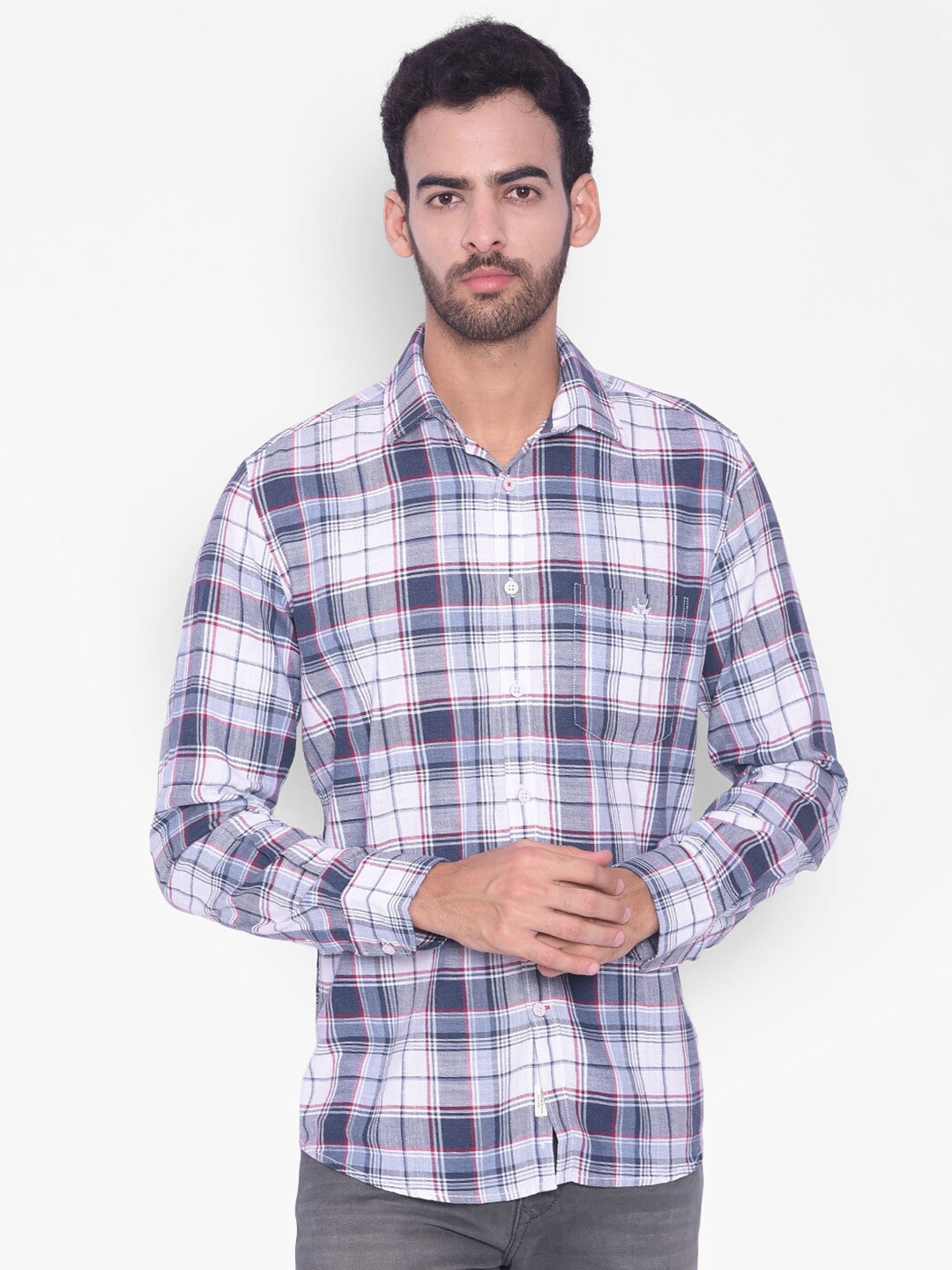 

Crimsoune Club Tartan Checked Pure Cotton Shirt, White