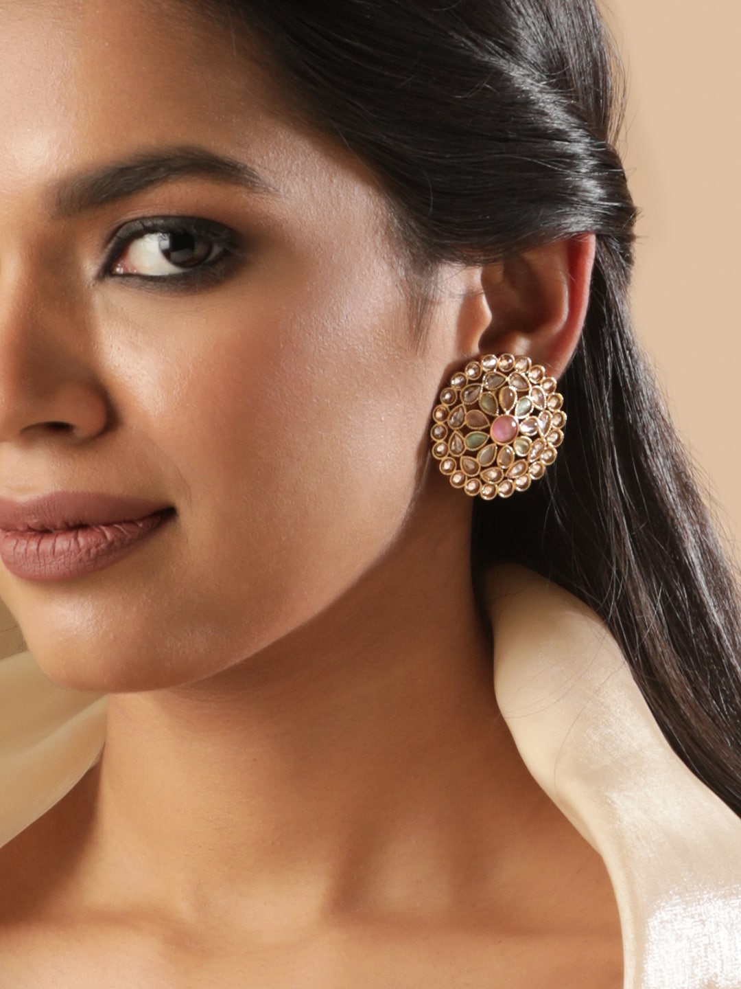 

Rubans Gold-Plated American Diamond Studded Circular Studs