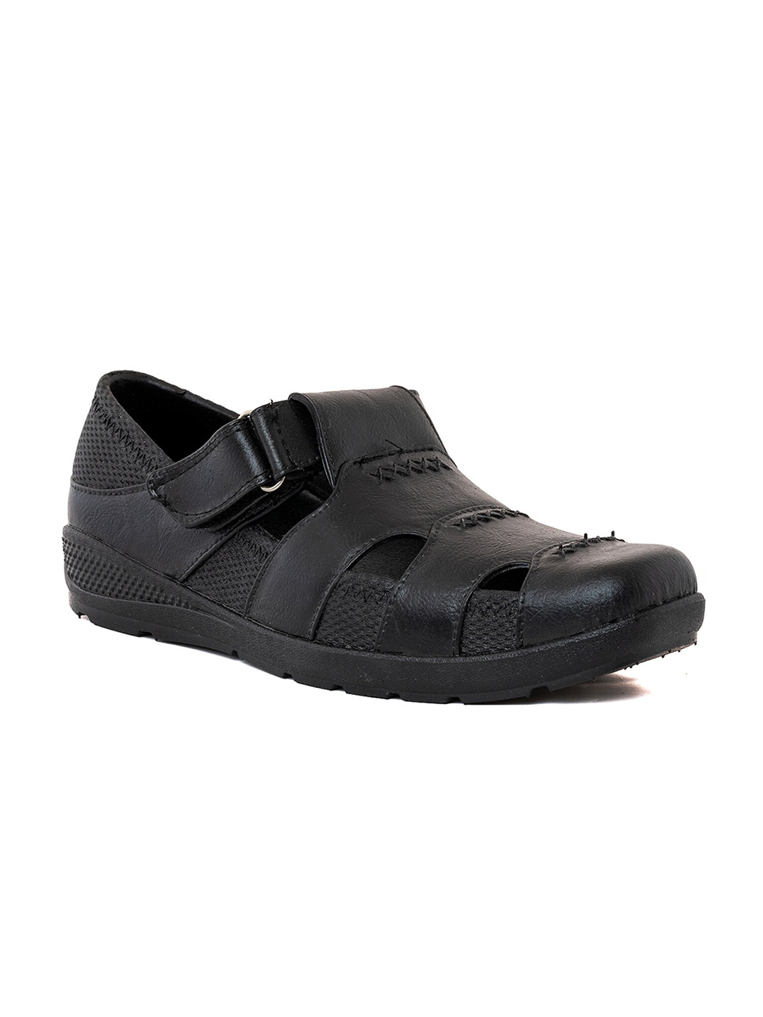 

Khadims Men Textured Fisherman Sandals With Velcro Closure, Black