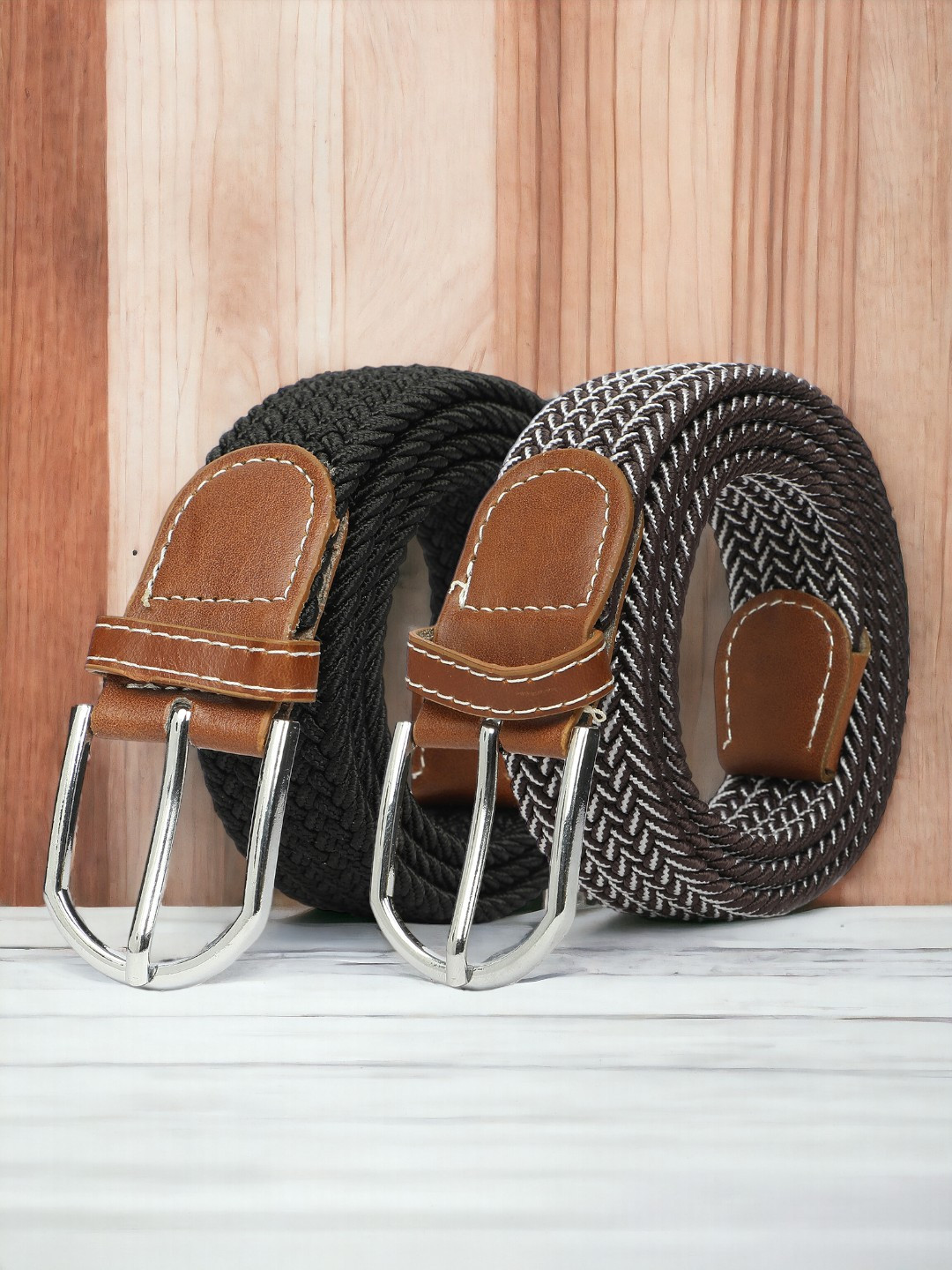 

CRUSSET Unisex Set of 2 Textured Belt, Brown