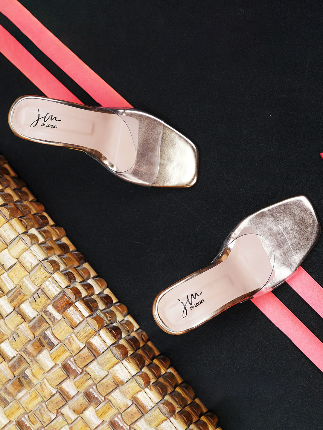 

JM Looks Open Toe Block Heels, Gold