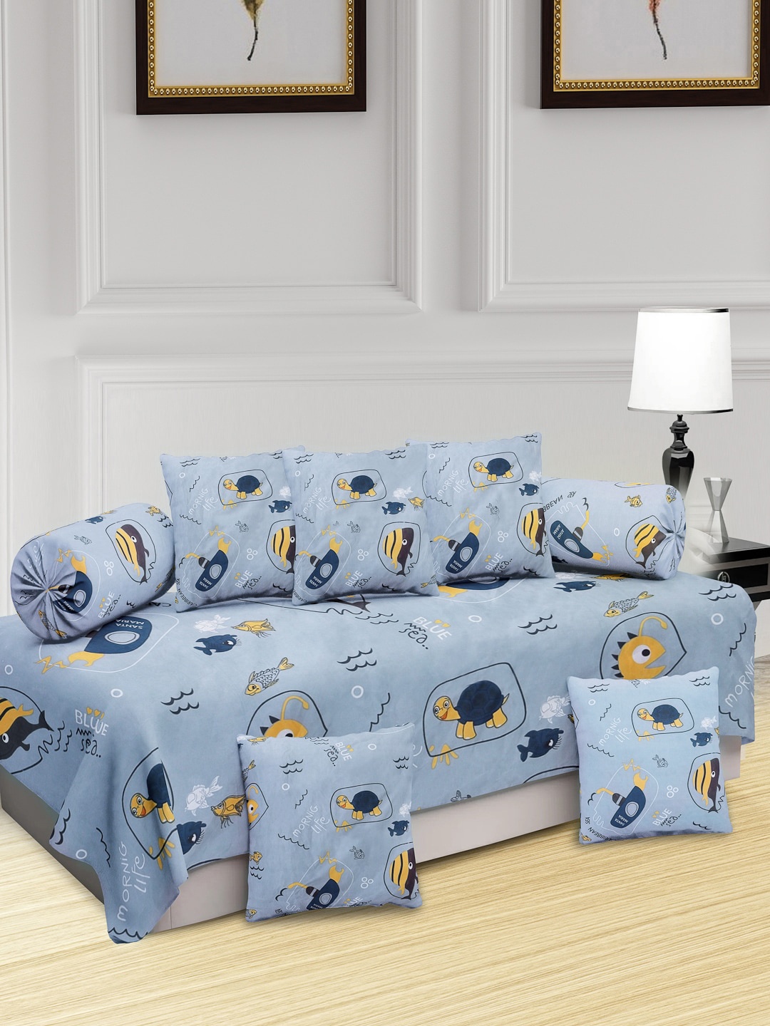 

KLOTTHE Kids Grey 8 Pieces Printed Diwan Set, Multi
