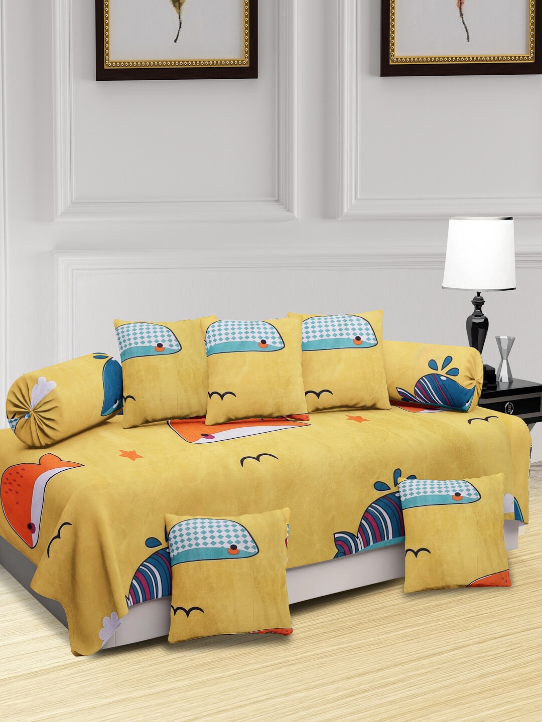 

KLOTTHE Kids Yellow & Blue 8 Pieces Printed Diwan Set