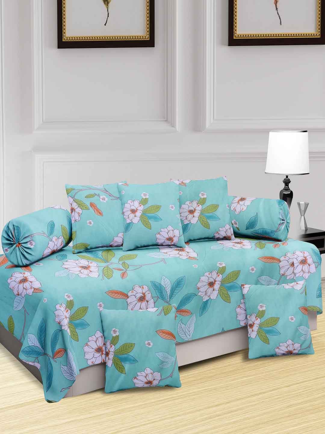 

KLOTTHE Blue 8-Pcs Printed Diwan Set